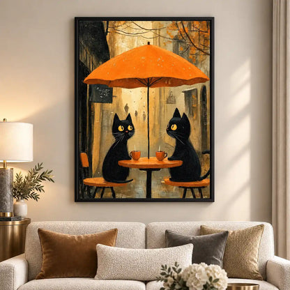 Two Black Cats At Autumn Café Wall Art 5