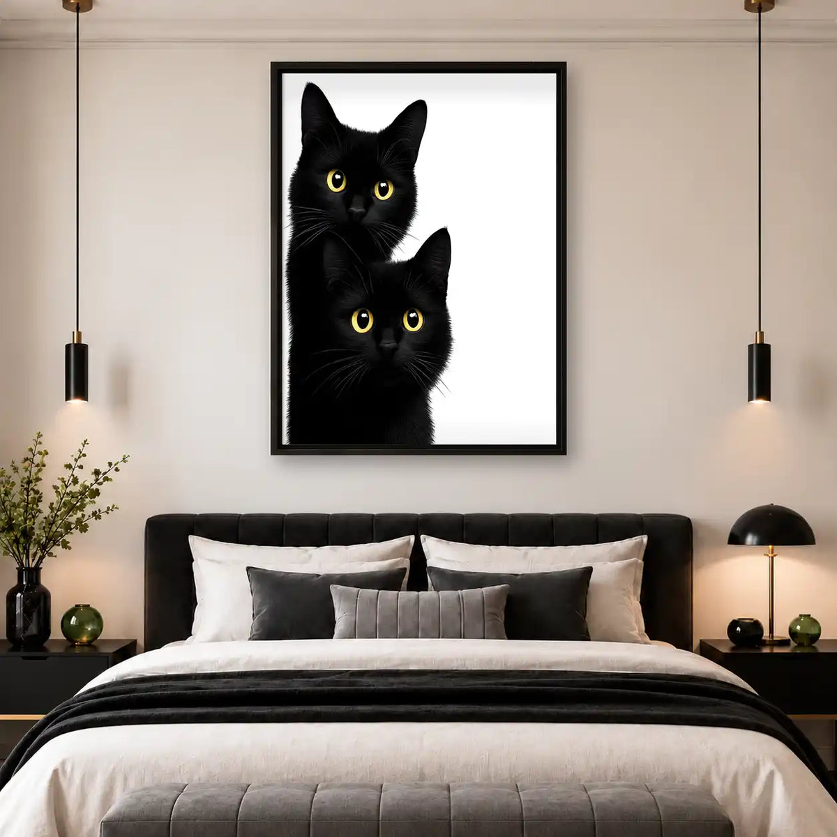 Two Black Cats Portrait Wall Art 4