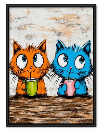 Two Cats Drinking Morning Coffee Wall Art 1
