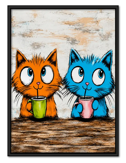Two Cats Drinking Morning Coffee Wall Art