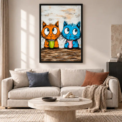 Two Cats Drinking Morning Coffee Wall Art 2