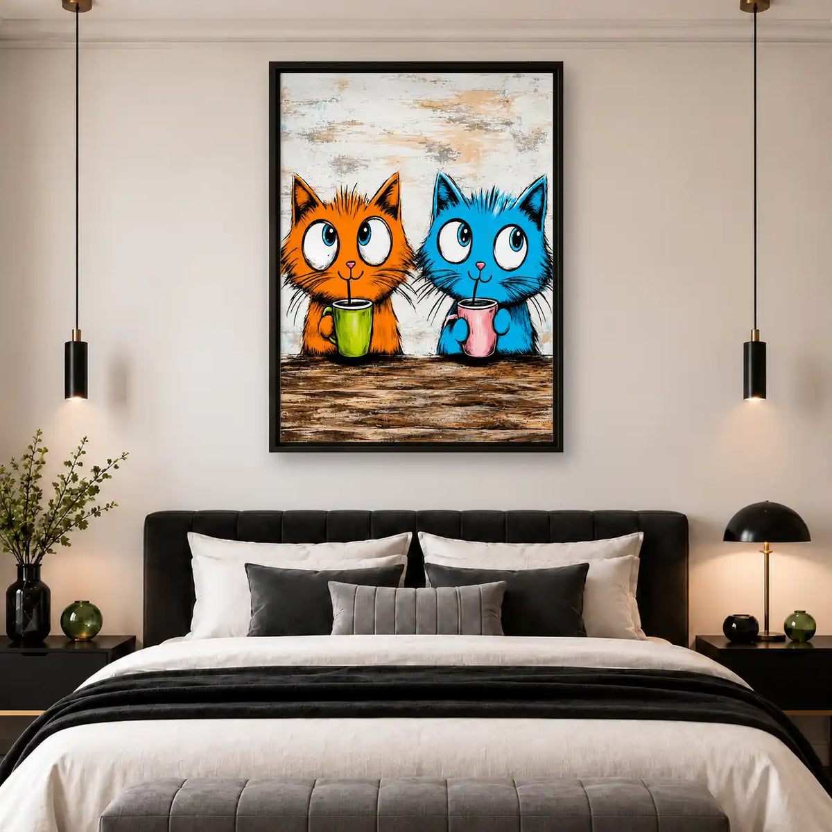 Two Cats Drinking Morning Coffee Wall Art 4