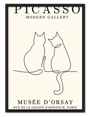 Two Cats In Love Line Art Wall Art
