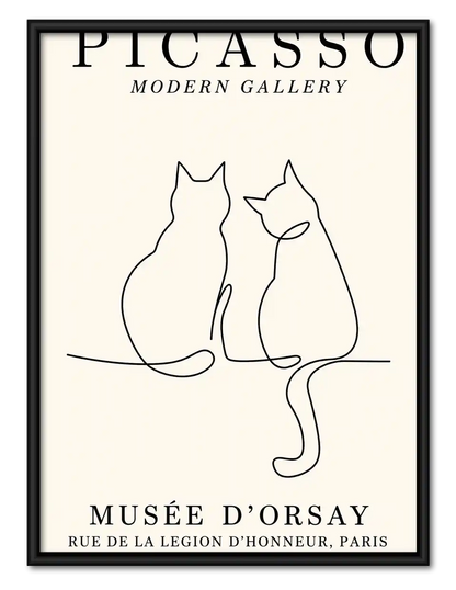 Two Cats In Love Line Art Wall Art 1