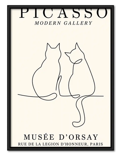 Two Cats In Love Line Art Wall Art