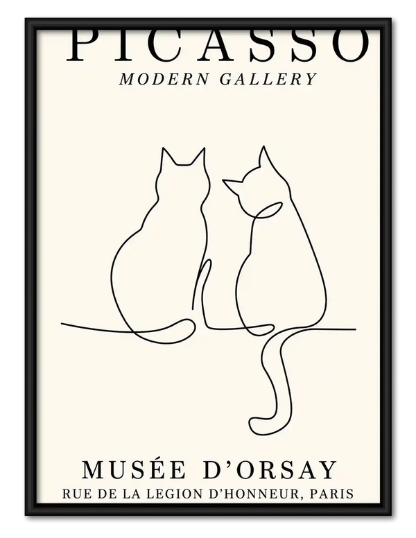 Two Cats In Love Line Art Wall Art