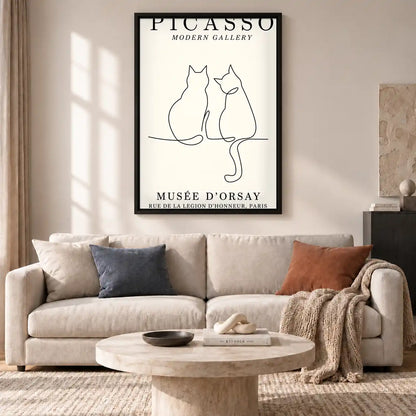 Two Cats In Love Line Art Wall Art 2