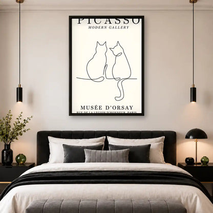 Two Cats In Love Line Art Wall Art 4
