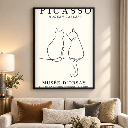 Two Cats In Love Line Art Wall Art 5