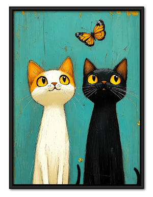 Two Cats Watching Butterfly Wall Art