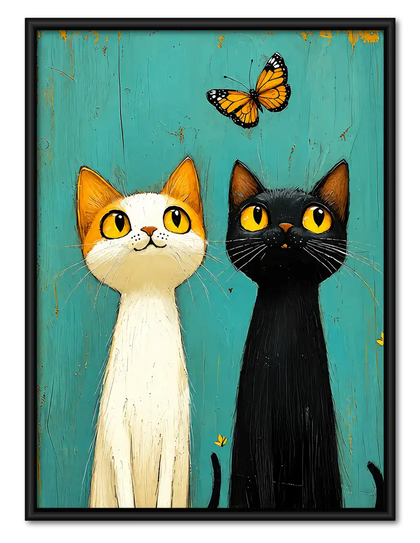 Two Cats Watching Butterfly Wall Art