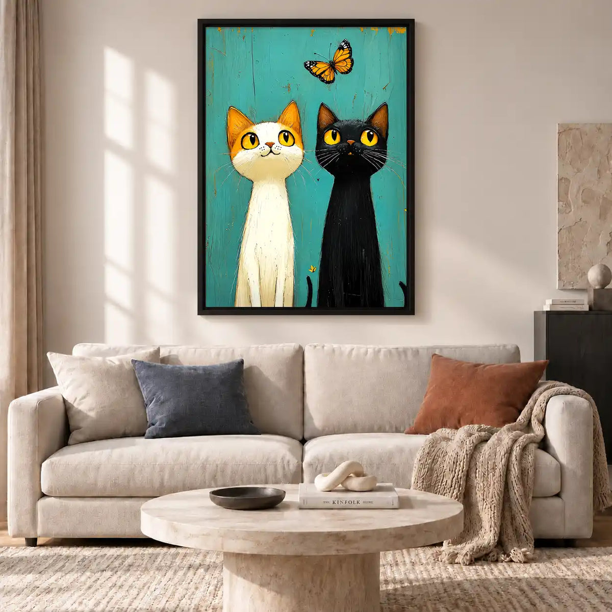 Two Cats Watching Butterfly Wall Art 2