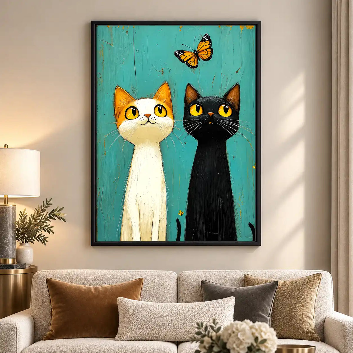 Two Cats Watching Butterfly Wall Art 5
