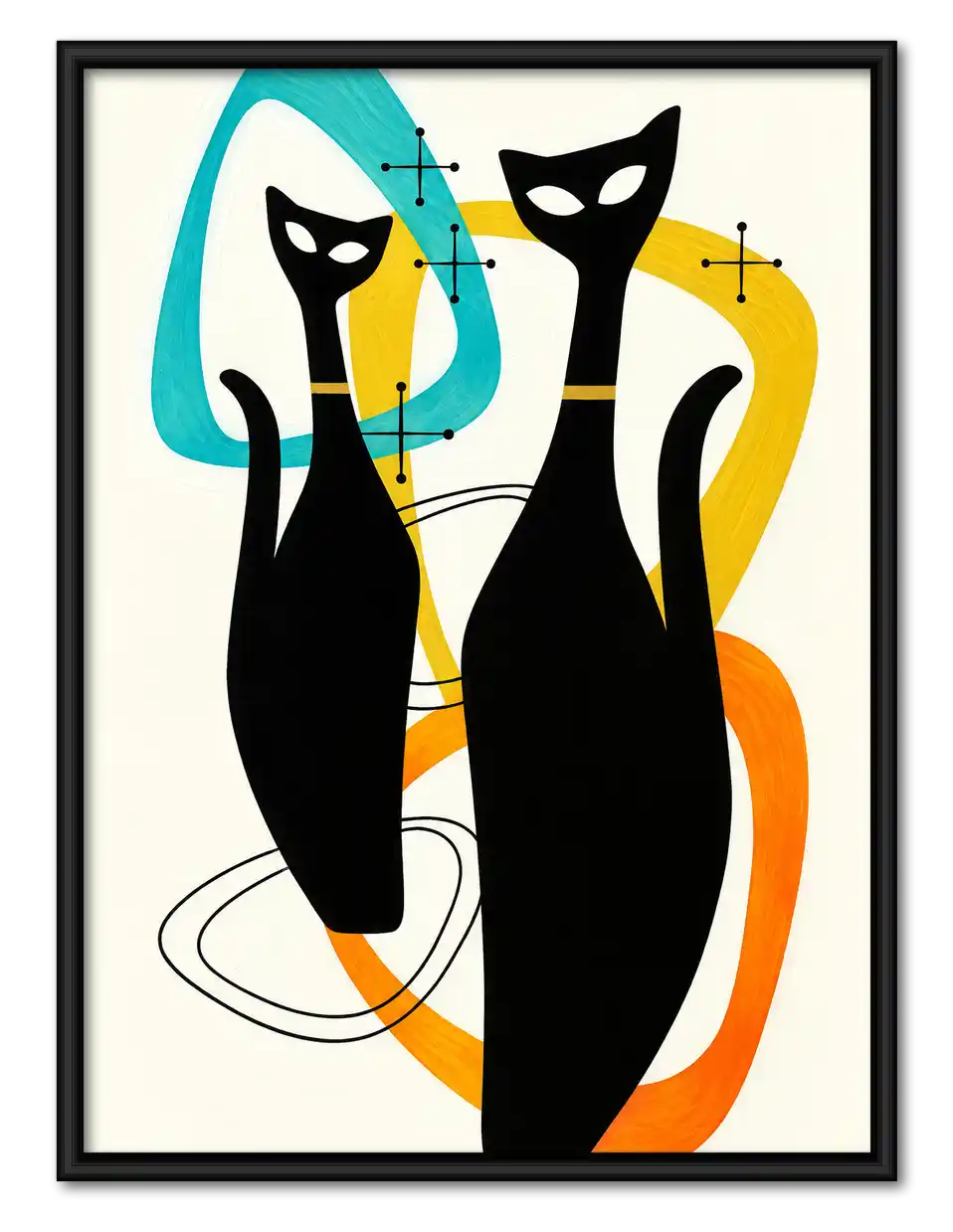 Two Mid Century Black Cats Wall Art 1