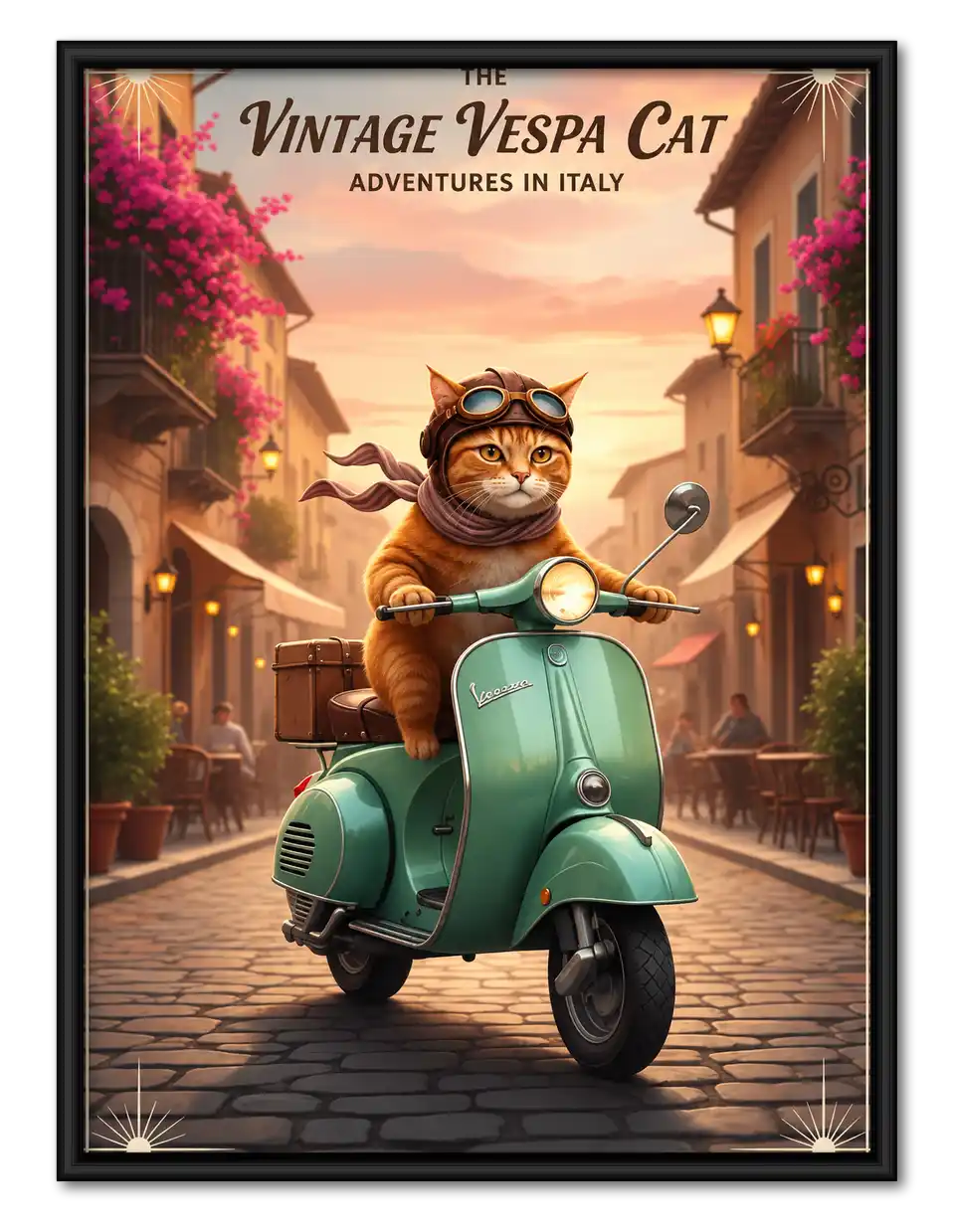 Vespa Cat Italian Adventure Wall Art 1