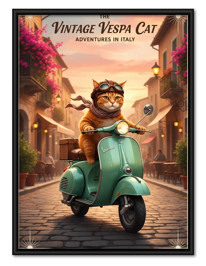 Vespa Cat Italian Adventure Wall Art