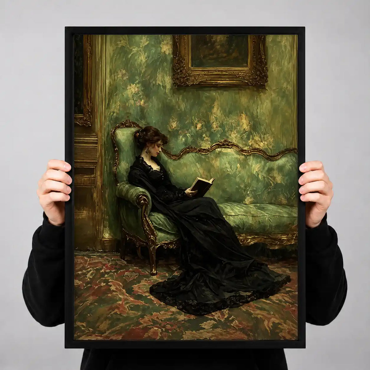 Victorian Woman Reading On Green Sofa Wall Art 3