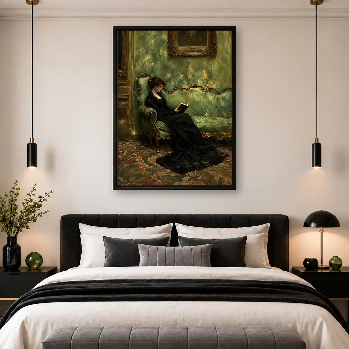 Victorian Woman Reading On Green Sofa Wall Art 4