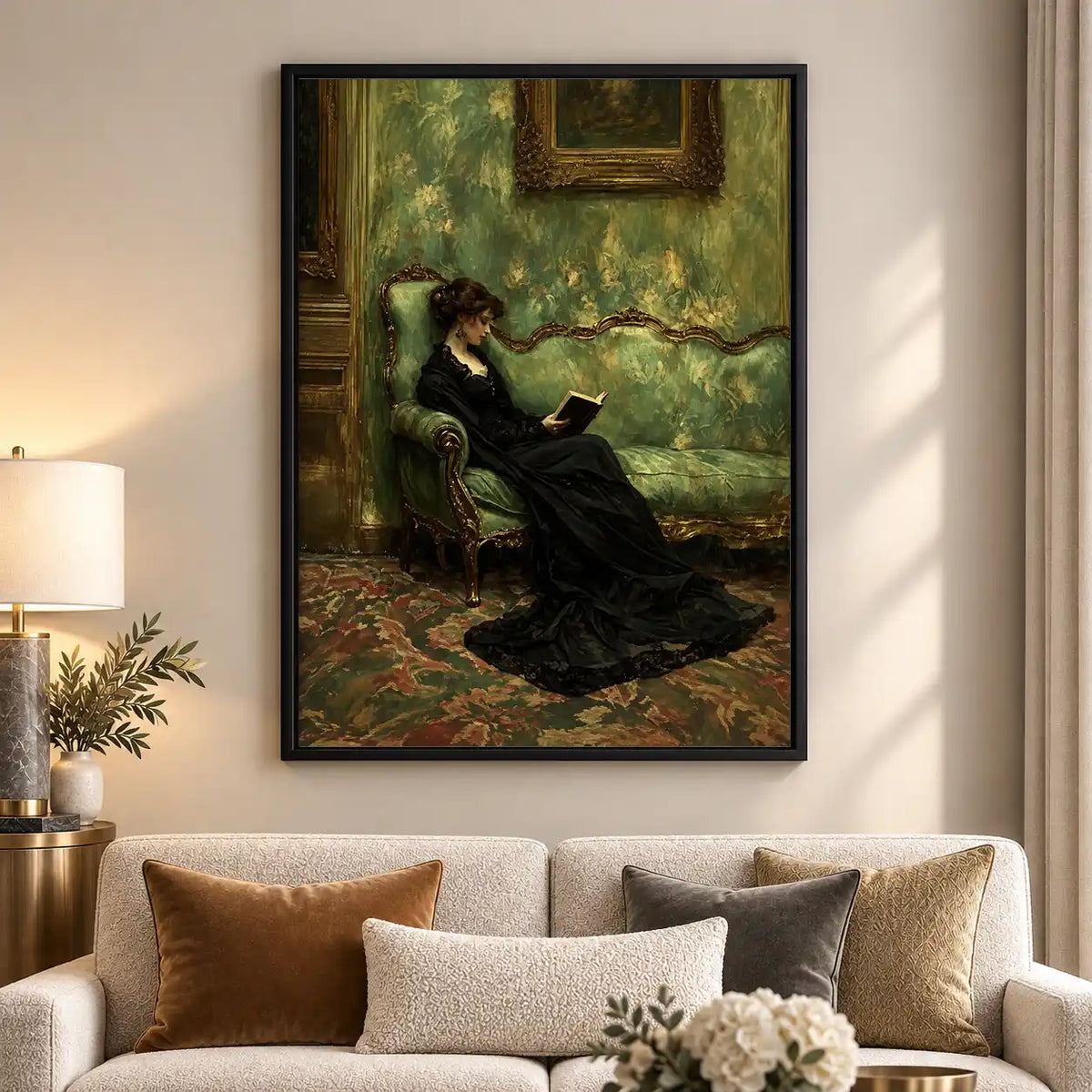 Victorian Woman Reading On Green Sofa Wall Art 5
