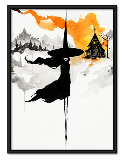Watercolor Witch Silhouette Wall Art