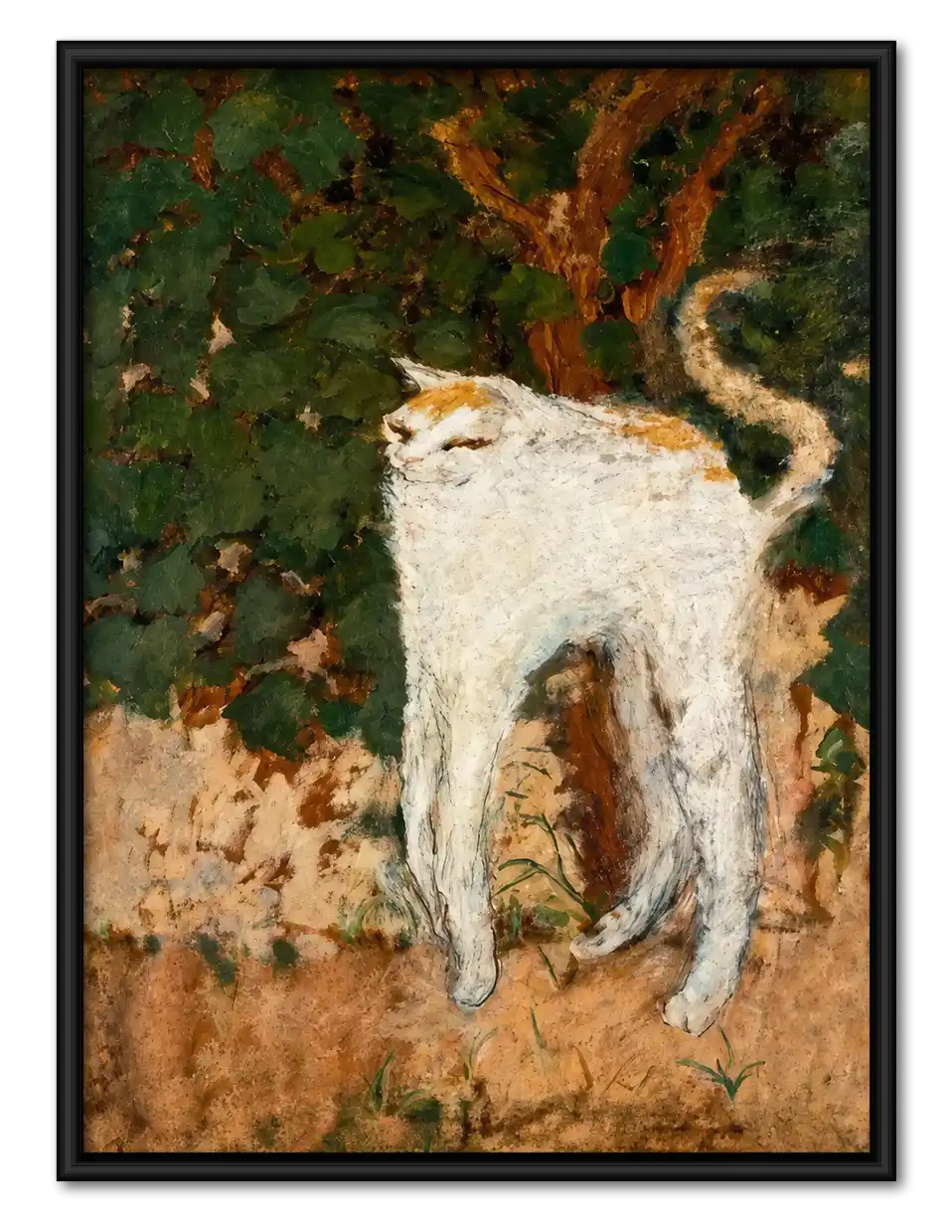 White Cat Beneath Woodland Tree Wall Art 1