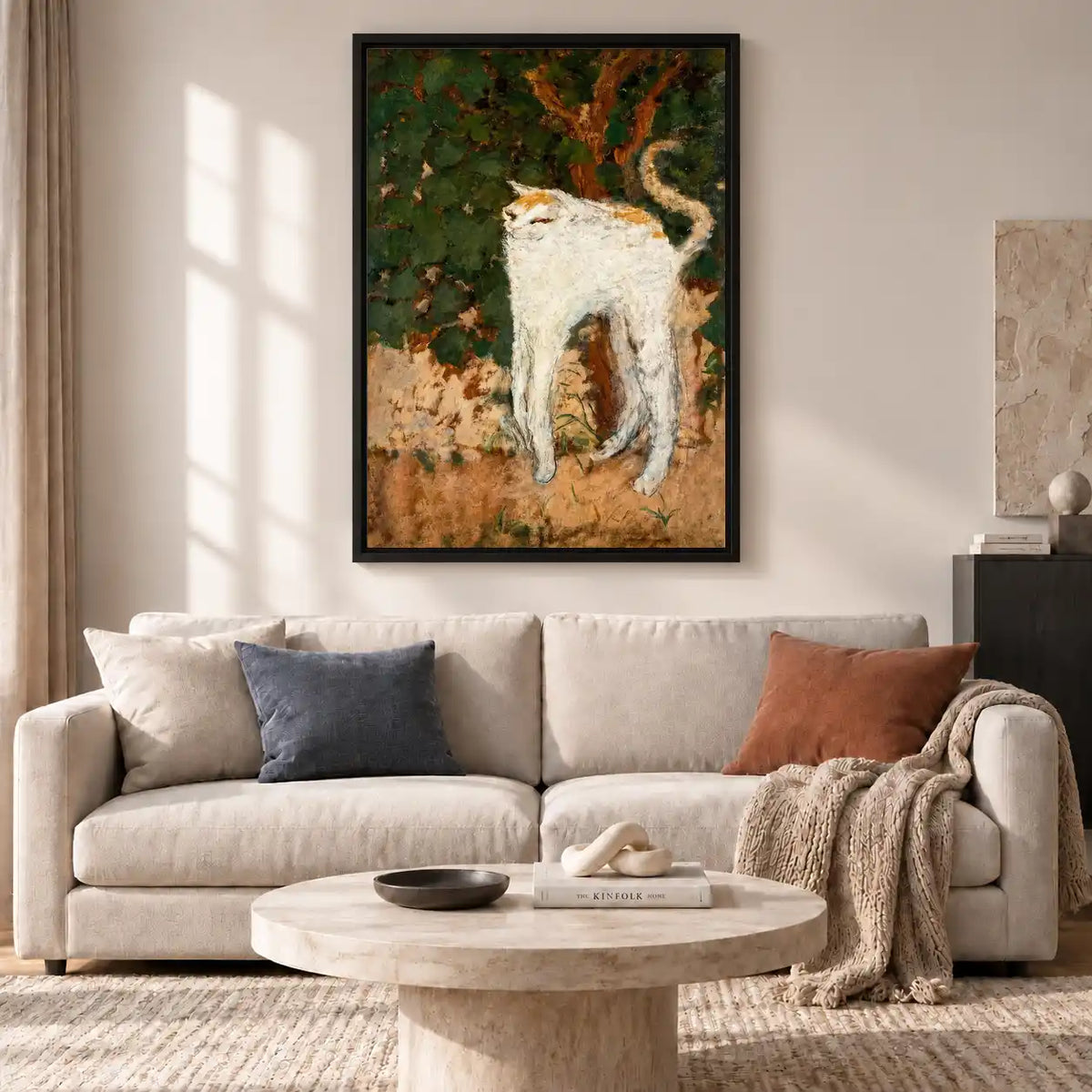 White Cat Beneath Woodland Tree Wall Art 2