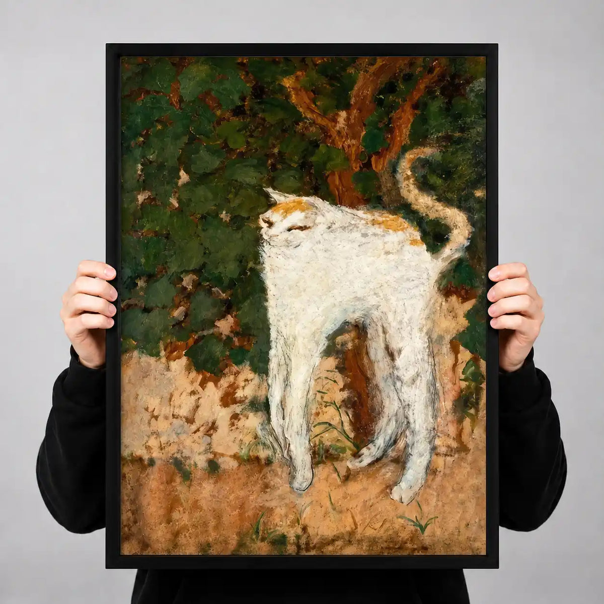 White Cat Beneath Woodland Tree Wall Art 3