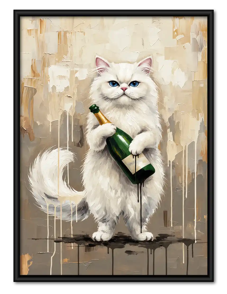 White Cat Holding Champagne Wall Art 1