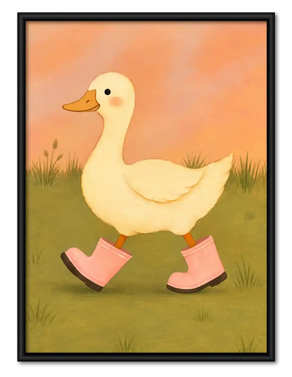 White Duck In Pink Rain Boots Wall Art 1