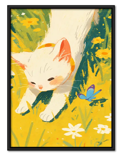 White Kitten In Sunny Meadow Wall Art 1