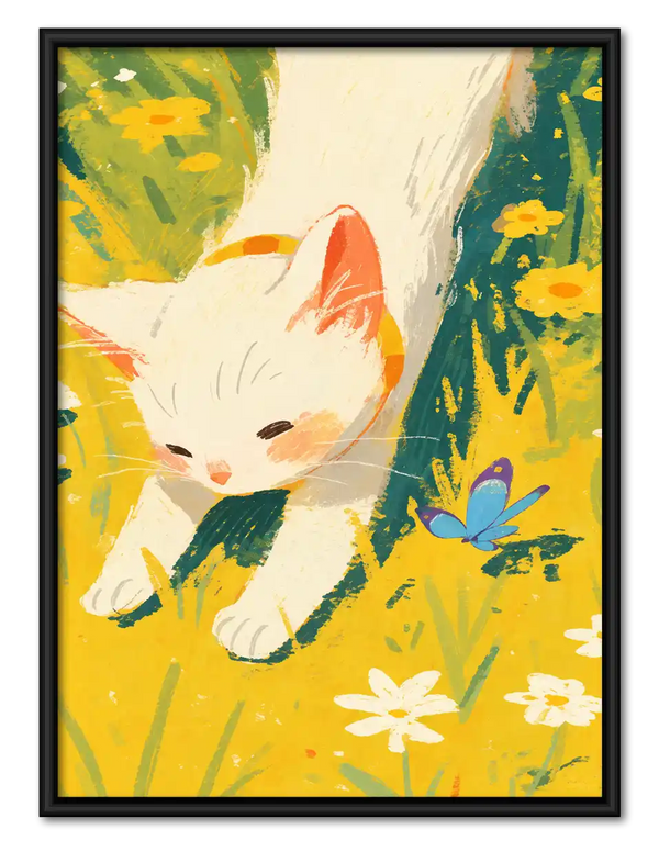 White Kitten In Sunny Meadow Wall Art