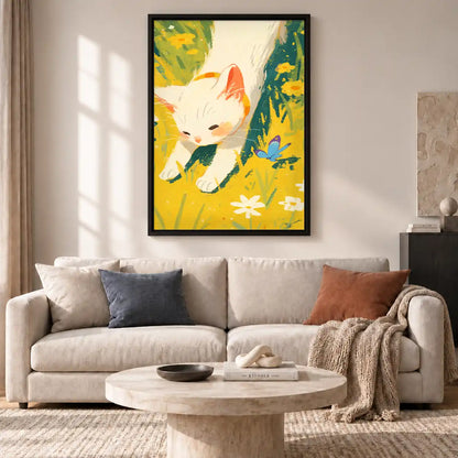 White Kitten In Sunny Meadow Wall Art 2