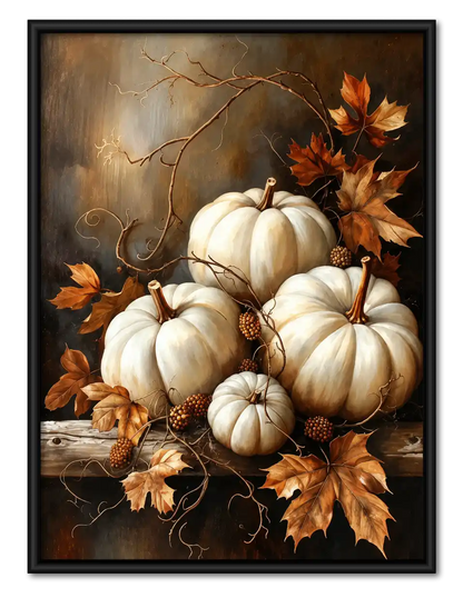 White Pumpkins Autumn Still Life Wall Art 1