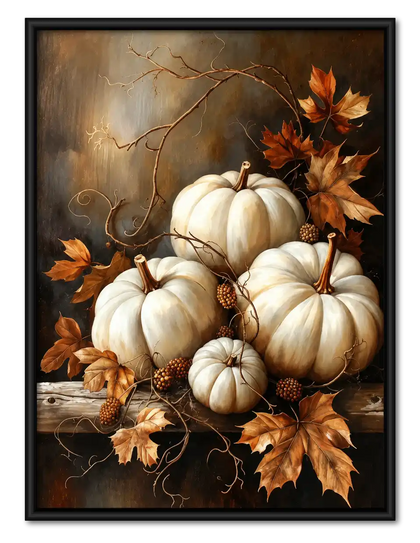 White Pumpkins Autumn Still Life Wall Art
