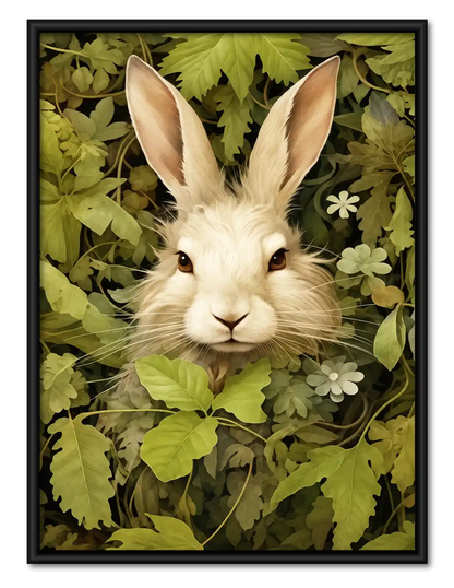 White Rabbit Among Garden Leaves Wall Art 1
