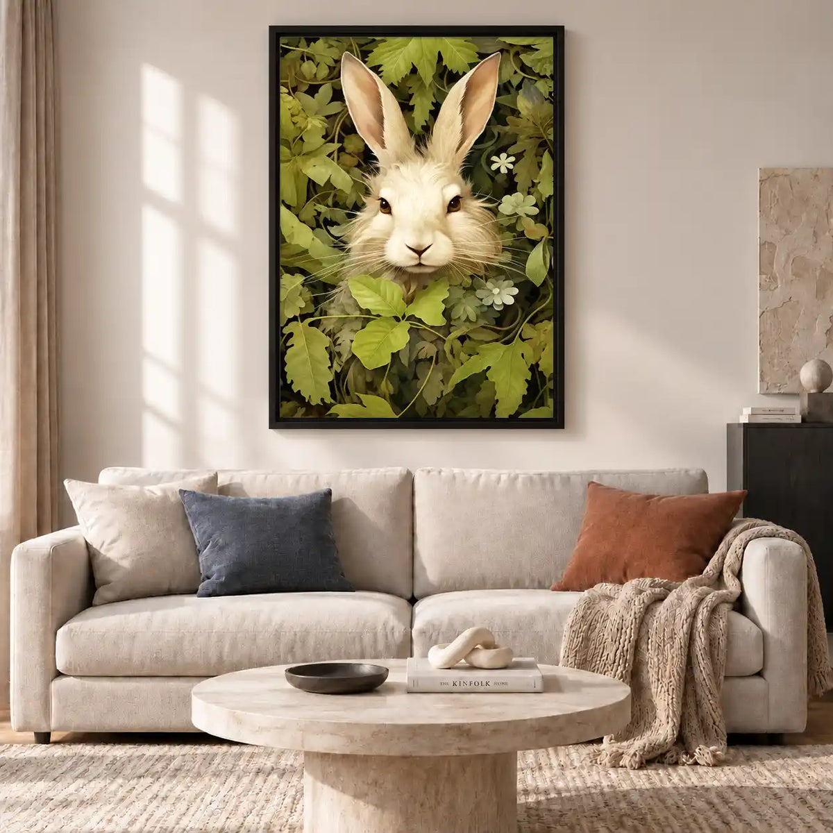 White Rabbit Among Garden Leaves Wall Art 2