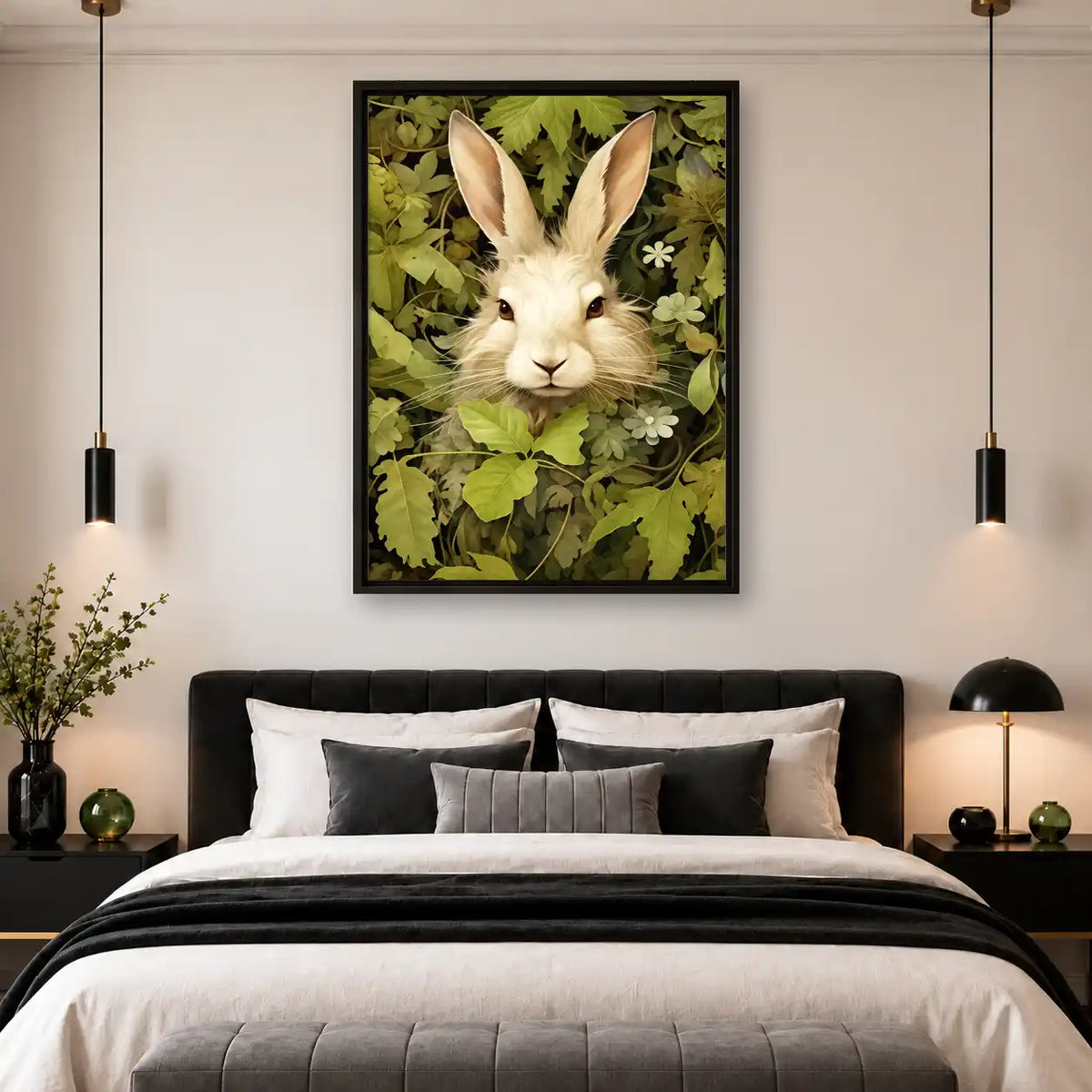 White Rabbit Among Garden Leaves Wall Art 4