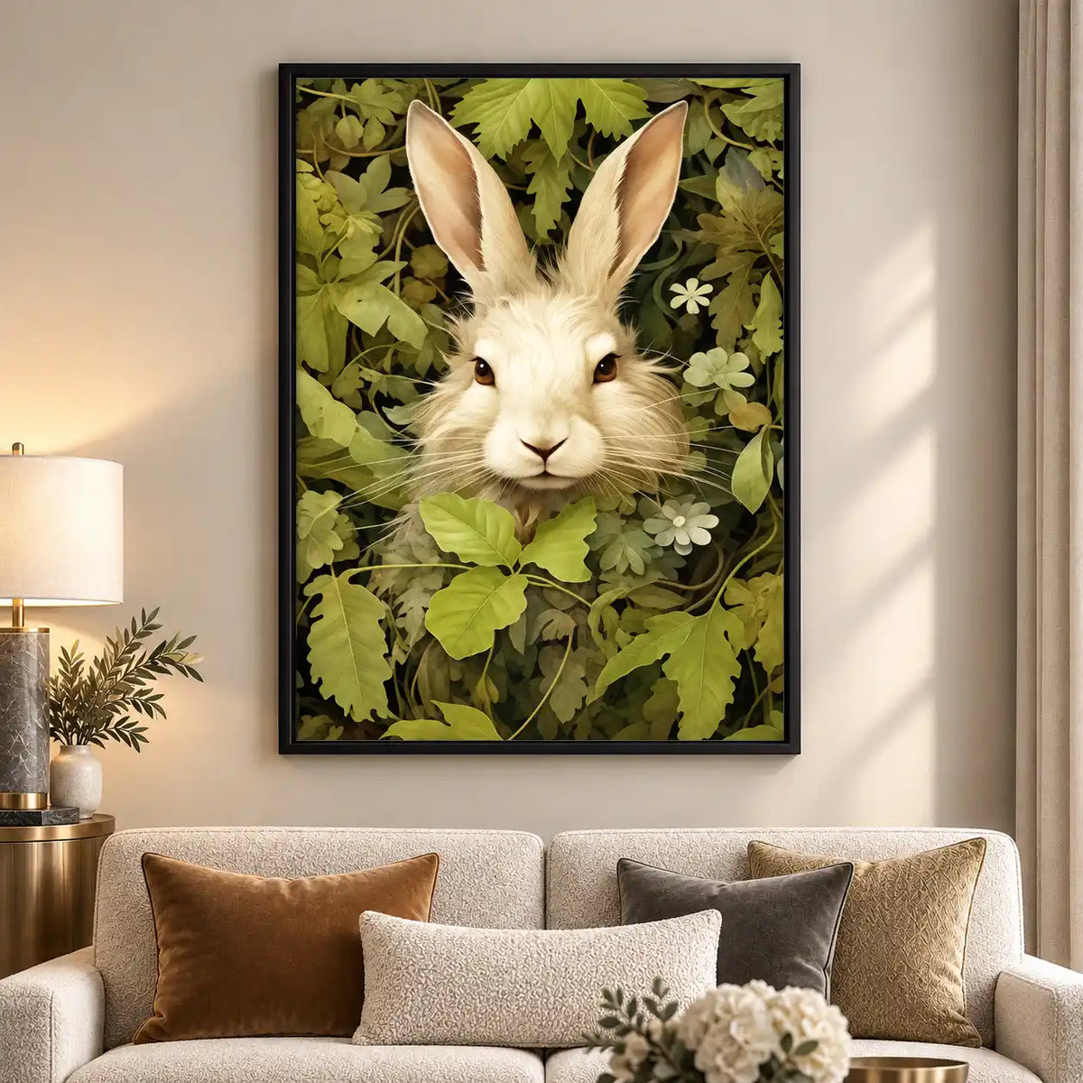 White Rabbit Among Garden Leaves Wall Art 5