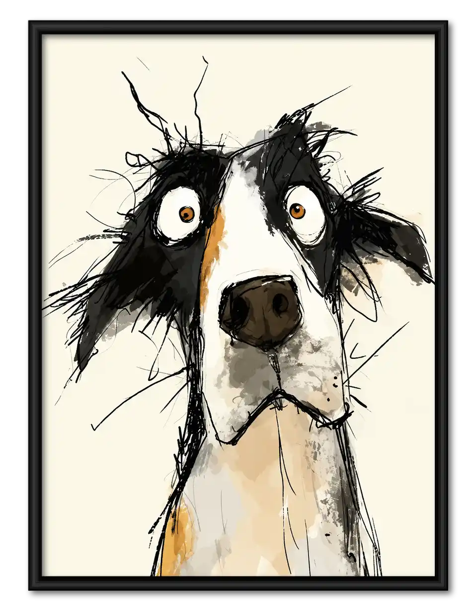 Wide Eyed Border Collie Sketch Wall Art 1