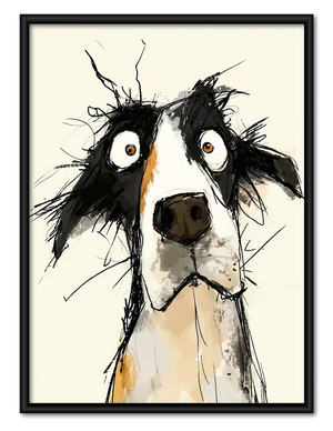 Wide Eyed Border Collie Sketch Wall Art
