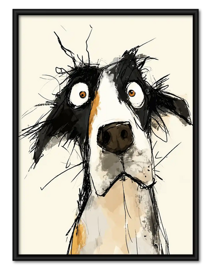 Wide Eyed Border Collie Sketch Wall Art