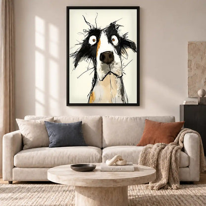 Wide Eyed Border Collie Sketch Wall Art 2