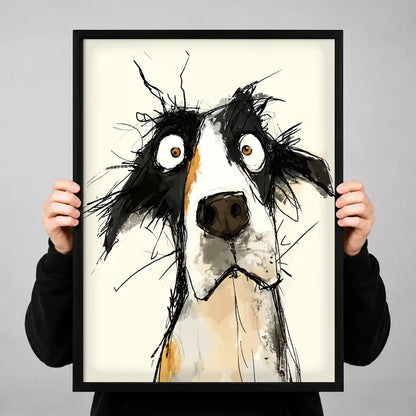 Wide Eyed Border Collie Sketch Wall Art 3