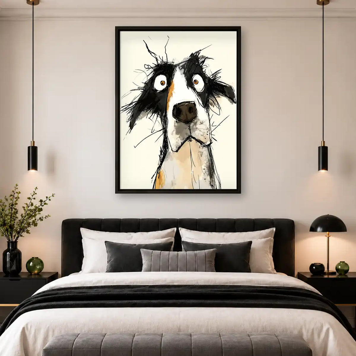 Wide Eyed Border Collie Sketch Wall Art 4