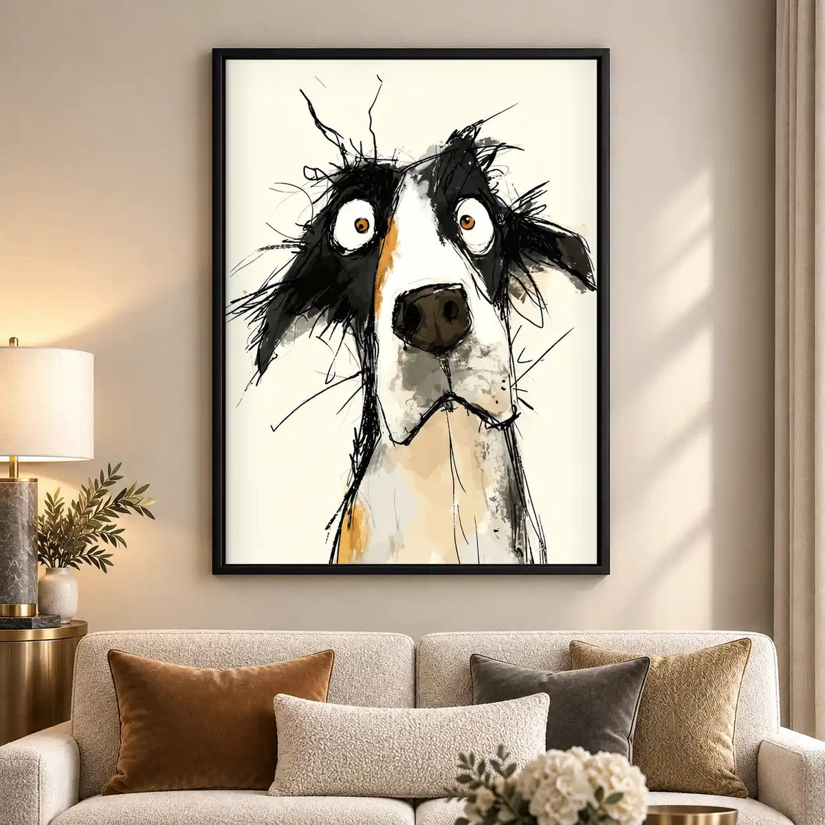 Wide Eyed Border Collie Sketch Wall Art 5