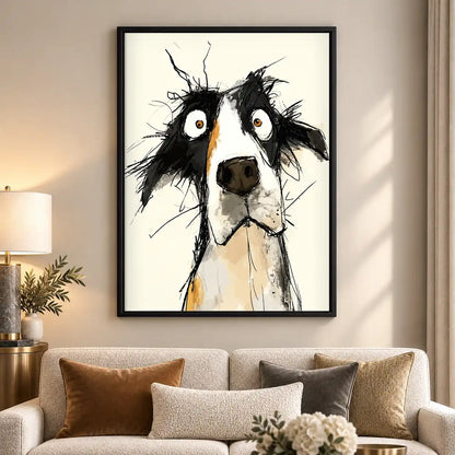 Wide Eyed Border Collie Sketch Wall Art 5