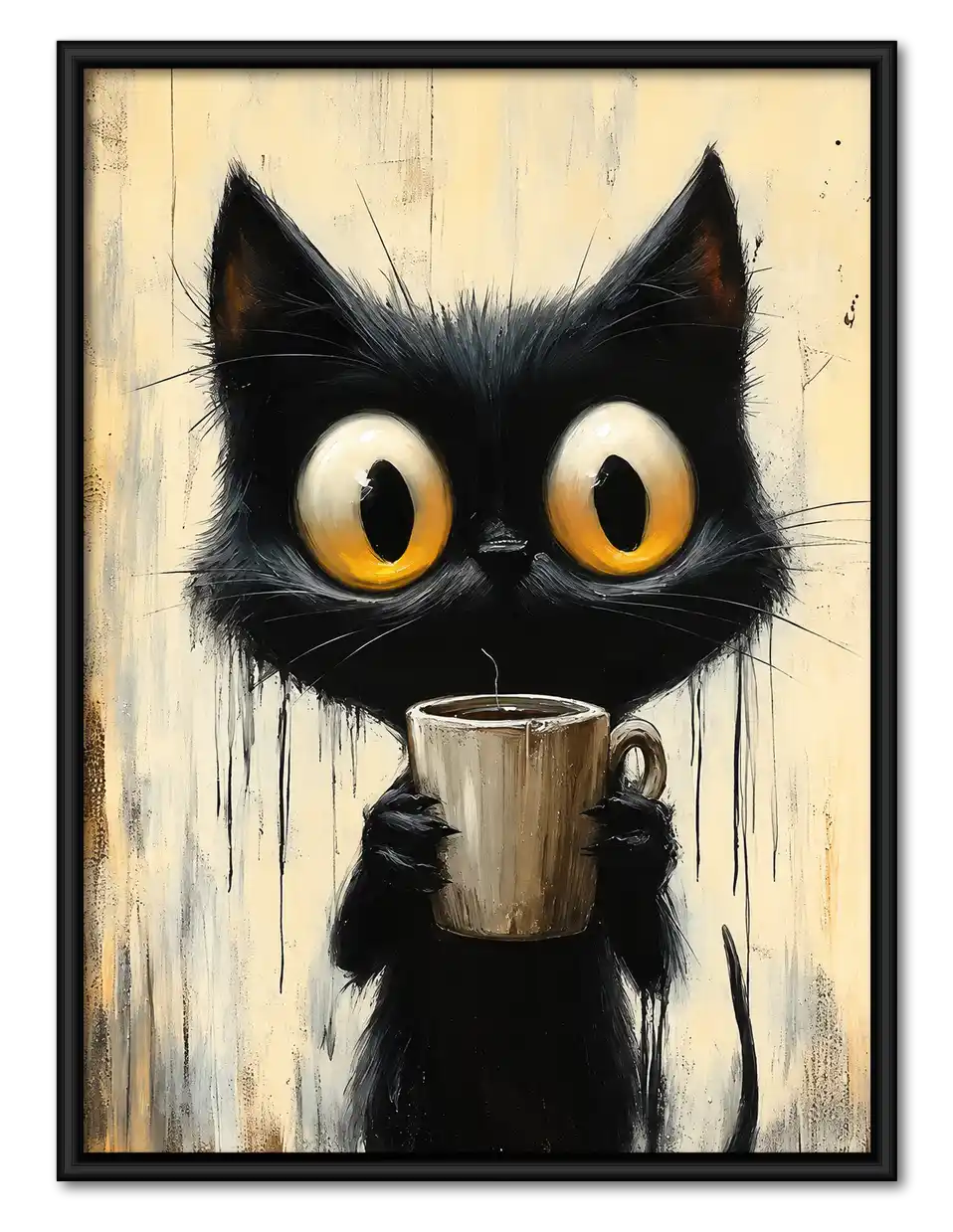 Wide Eyed Cat With Mug Wall Art 1