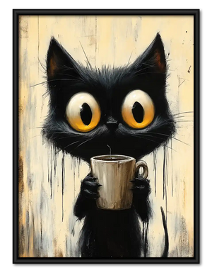 Wide Eyed Cat With Mug Wall Art