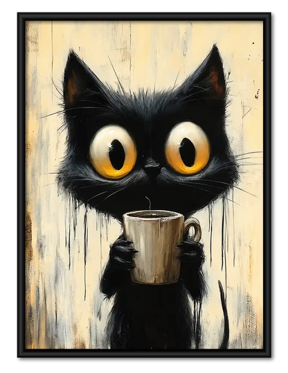 Wide Eyed Cat With Mug Wall Art 1
