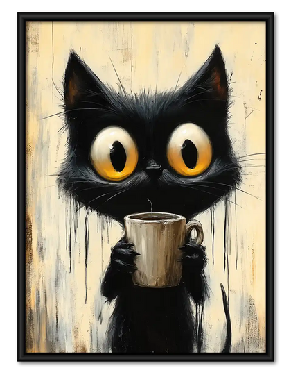 Wide Eyed Cat With Mug Wall Art